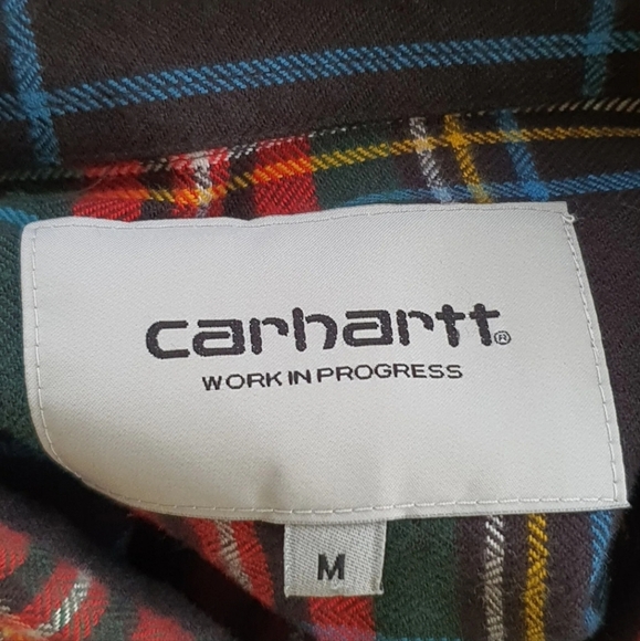 Carhartt WIP Vigo Shirt Size Medium Red Flannel Tartan Check Plaid Long Sleeved - Picture 9 of 10